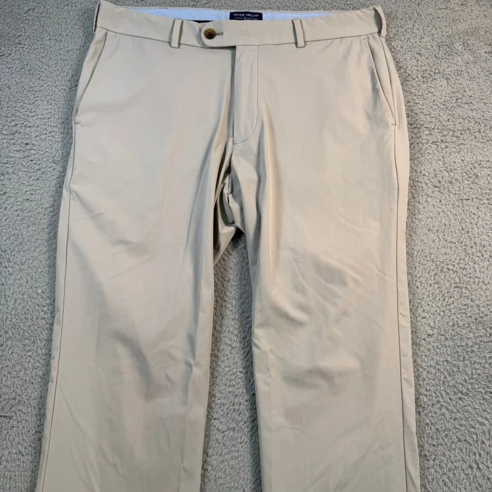 Peter Millar Crown Crafted Men 32/32 Khaki Performance Golf Pants Stretch Tan